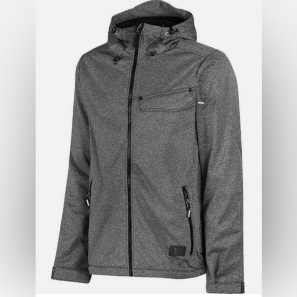 Bench Men's Gray SitSpin Softshell Full Zip Hooded Jacket, Size Small